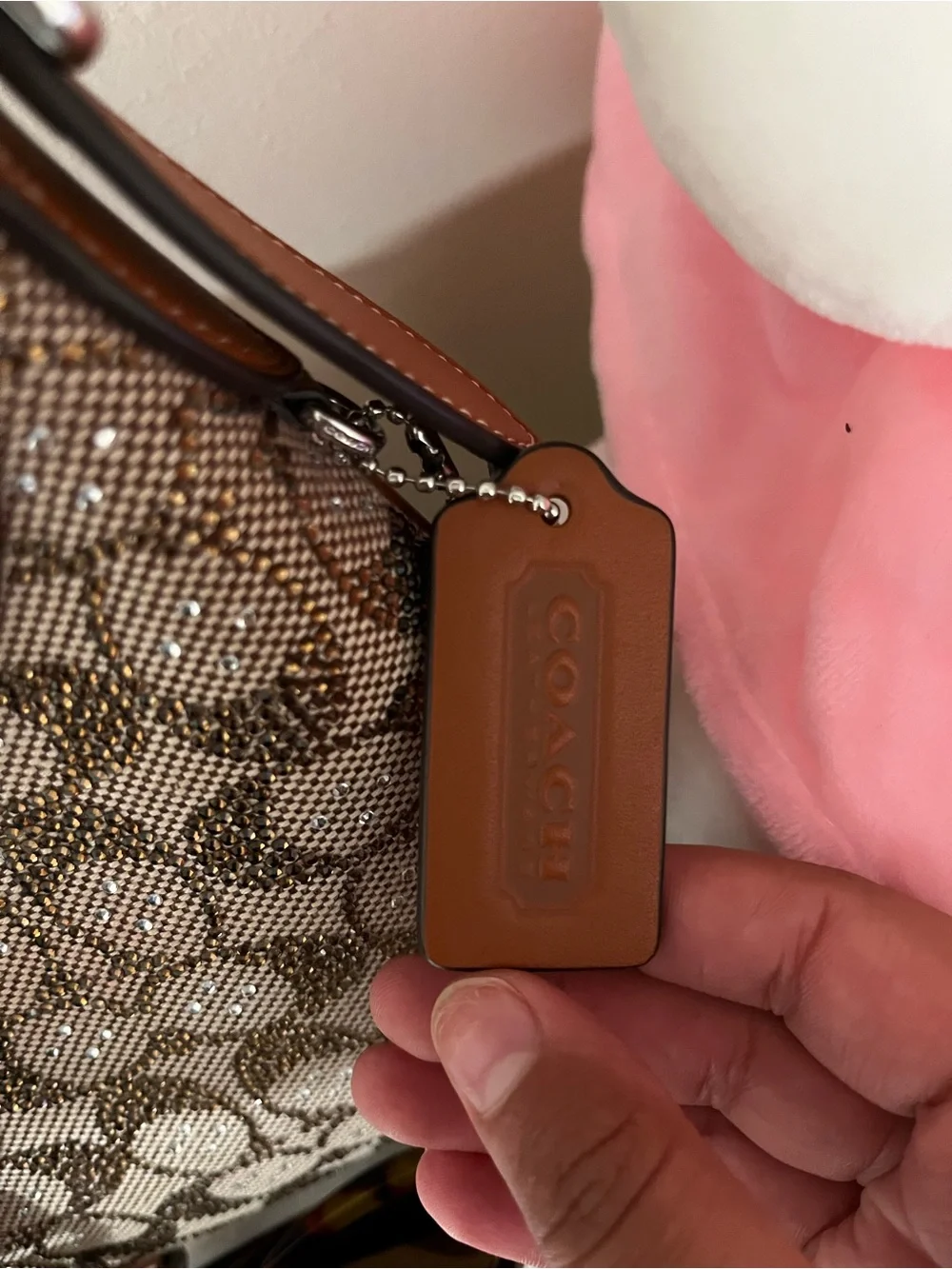 Crystal Coach Brown Signature Monogram Hobo with Leather Trim